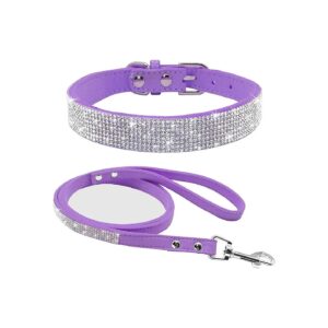 Soft Velvet Leather Rhinestone Dog Collar and Leash Set for Small Pet Dogs and Cats