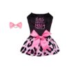 Soft Velvet Leopard Print Dog Dress with Bow Hair Rope for Small Dogs Girl Puppy