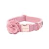 Soft Velvety Dog Collar with Pink Flower and Metal D-Ring for Small Medium Large Breeds