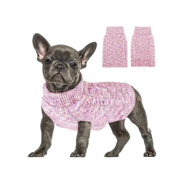 Soft Warm Cable Knit Dog Sweater for Small Dogs with Leash Hole and Turtleneck