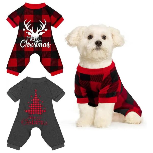 Soft Warm Christmas Dog Pajamas for Small Dogs with Plaid Patterns