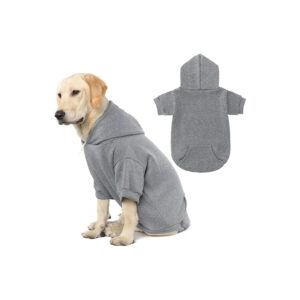 Soft Warm Grey Dog Hoodie with Leash Hole Pocket for Medium to Large Dogs