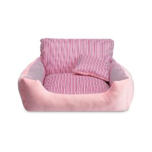 Soft Warm Pet Bed for Small Dogs and Cats, Plush Rectangle Nest with Pillow, Pink