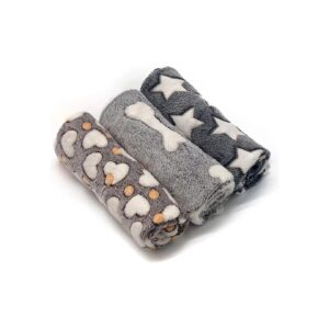 Soft Warm Puppy Blankets for Small Cats and Dogs Grey Cute Print Fleece