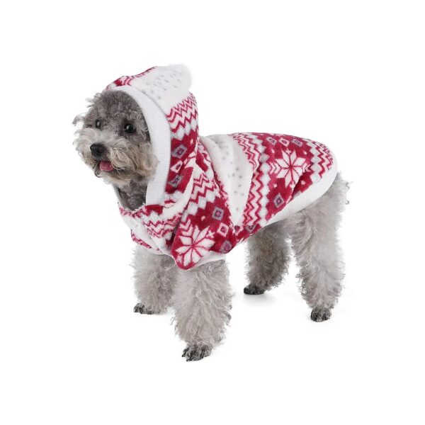 Soft Warm Small to Medium Breed Dog Christmas Fleece Coat with Hood and Fuzzy Ball