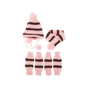 Soft Warm Winter Knitted Dog Scarf Hat Set with Leg Warmers for Small Pets