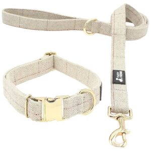 Soft Wool Dog Leash and Collar Set with Yellow Gold Metal Buckle and Leash Clasp