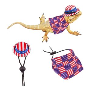 Soft and Adjustable American Flag Bearded Dragon Hat and Cloak Set