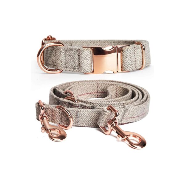 Soft and Adjustable Cotton Dog Collar with Metal Buckle and Adjustable Leash