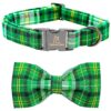 Soft and Adjustable Dog Collar with Green Plaid Pattern for Medium Dogs