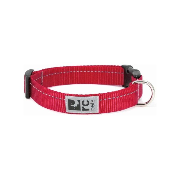 Soft and Adjustable Red Dog Collar with Nylon Webbing, 15-25 Inch Neck