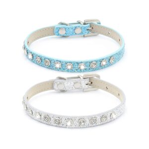 Soft and Adjustable Sparkling Silver Collars with Rhinestones for Puppies and Small Dogs