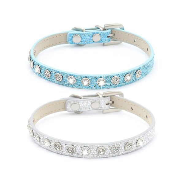 Soft and Adjustable Sparkling Silver Collars with Rhinestones for Puppies and Small Dogs