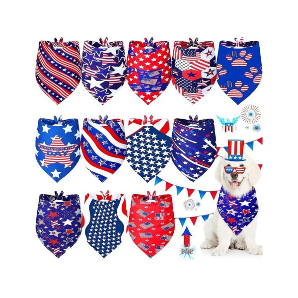 Soft and Breathable American Flag Dog Bandanas with Adjustable Sizes