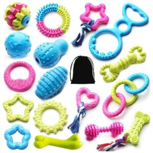 Soft and Chewy Puppy Toys 17Pack with Tug Ring and Ball for Small Dogs Under 22lbs