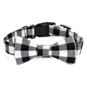 Soft and Comfortable Plaid Dog Collar with Detachable Bow Tie for Medium Dogs