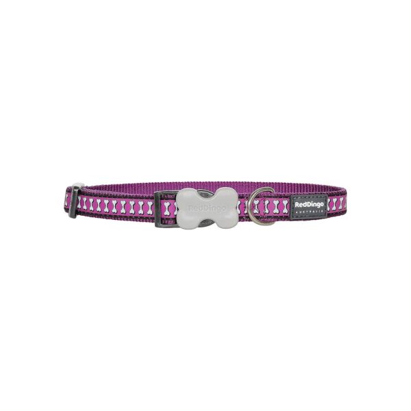 Soft and Comfortable Purple Dog Collar with Reflective Bones and Buckle