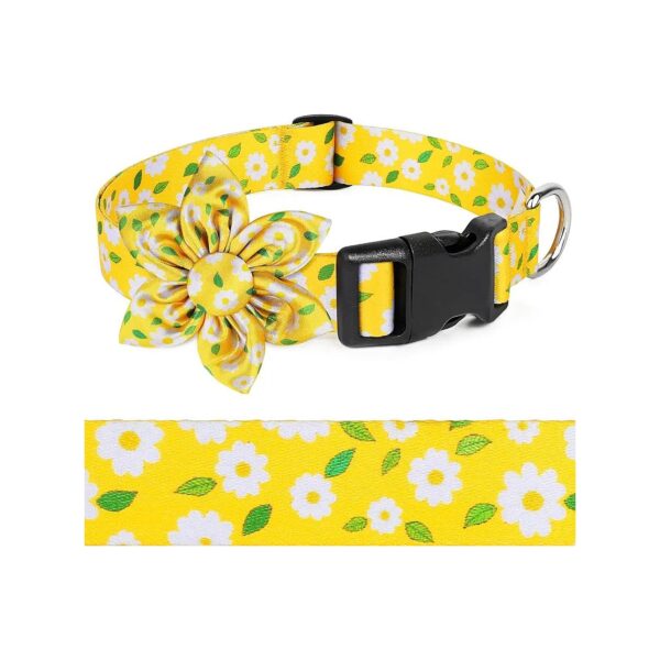 Soft and Comfy Daisy Yellow Dog Collar with Bow and Flower Pattern for Small Female Dogs