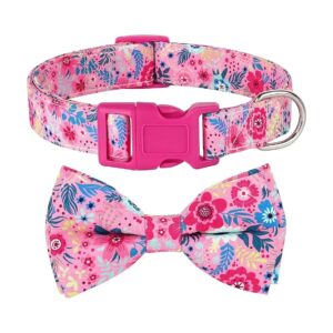 Soft and Comfy Floral Dog Collar with Removable Bowtie for Small Medium Dogs