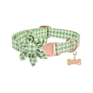 Soft and Comfy Green Floral Plaid Cotton Dog Collar for Small Medium Large Dogs