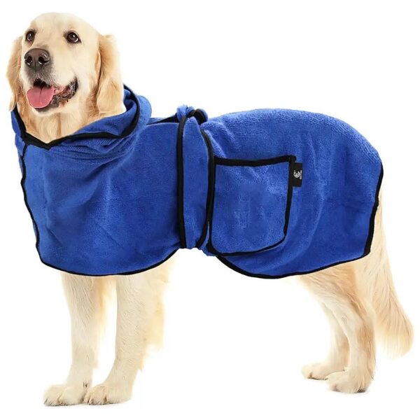 Soft and Cozy Dog Bathrobe with Velcro Fasteners and Double Pocket for Medium Large Dogs