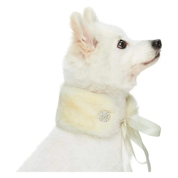 Soft and Cozy Faux Fur Dog Scarf with Faux Diamonds and Windproof Design Medium Size