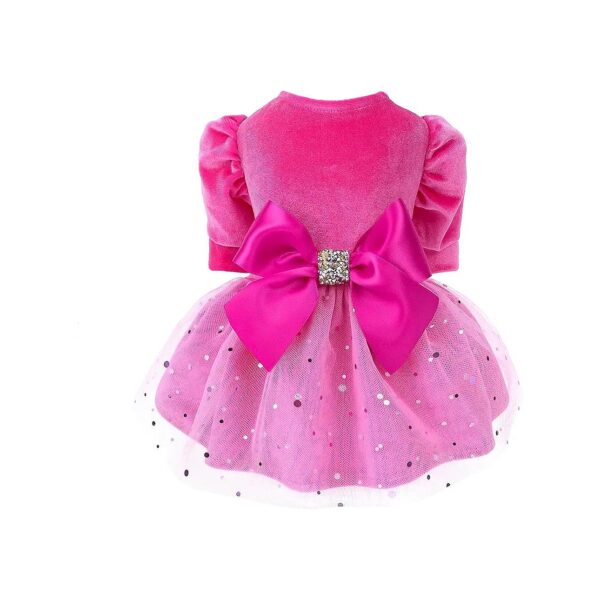 Soft and Cozy Velvet Dog Tulle Dress for Small Dogs Girl Pink Medium Size