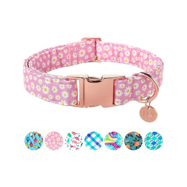 Soft and Durable Cotton Dog Collar with Classic Daisy Design and Adjustable Size