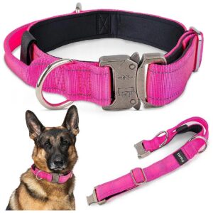 Soft and Durable Hot Pink Tactical Nylon Dog Collar for Large Dogs with Control Handle