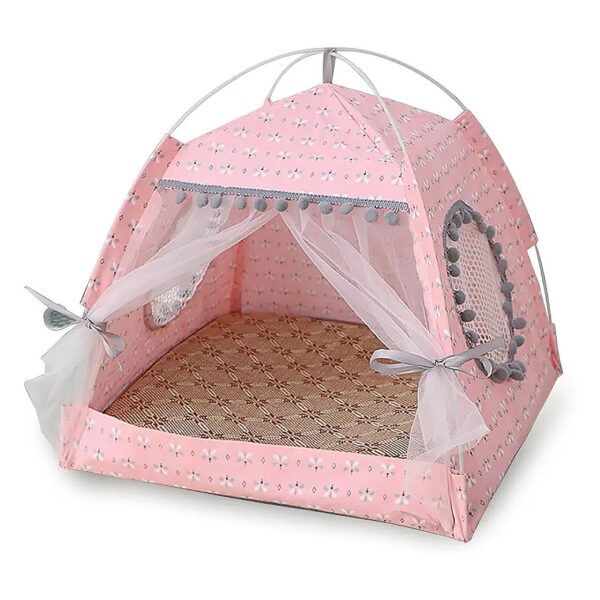 Soft and Fluffy Floral Pink Princess Dog Bed Tent for Kittens Puppies