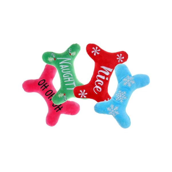 Soft and Safe Christmas Dog Toys Plush Bone Shape 4 Pack