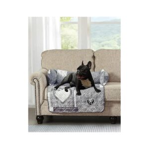 Soft and Snug Quilted Pet Sofa Bed with Grey Heart Love Patchwork Pattern for Animals