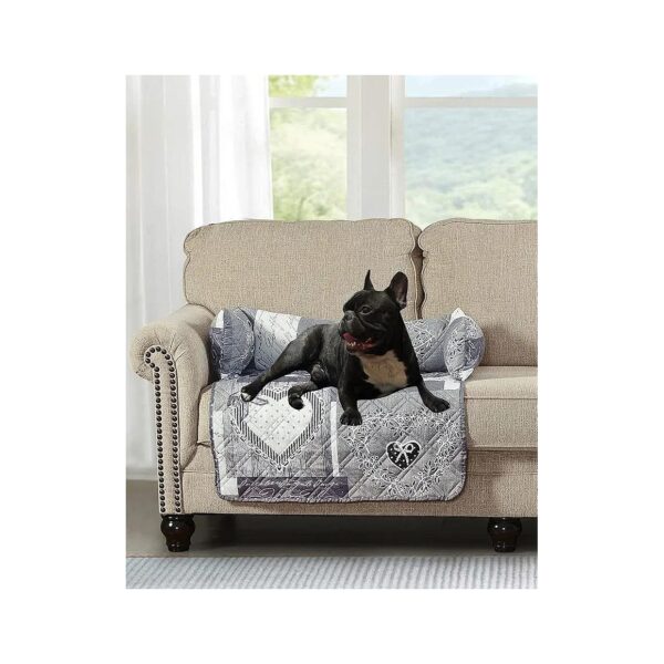 Soft and Snug Quilted Pet Sofa Bed with Grey Heart Love Patchwork Pattern for Animals