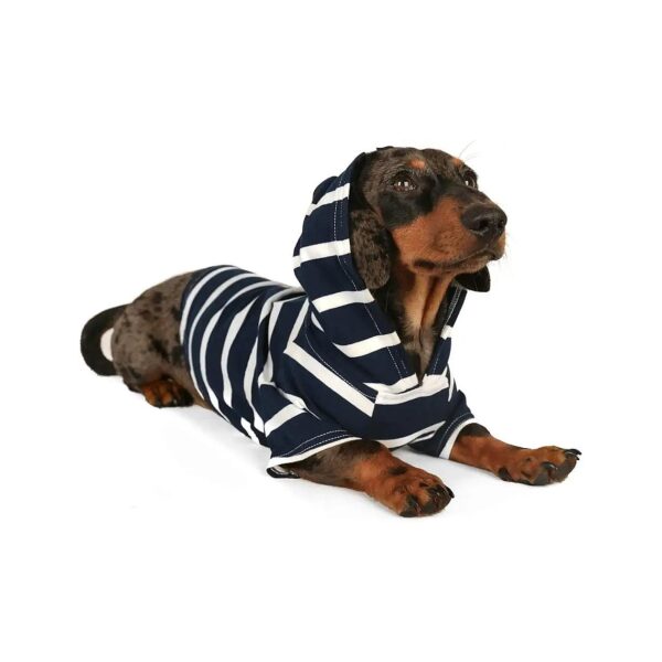 Soft and Stretchy Dog Hoodie with Leash Portal and Elastic Belly Small Navy