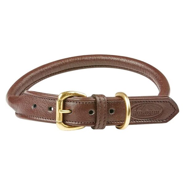 Soft and Strong Rolled Leather Dog Collar, Brown, Brown Leather