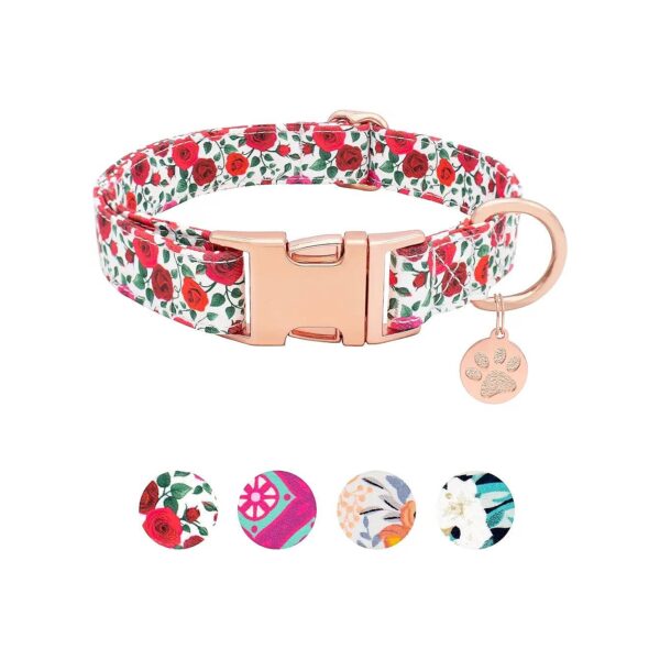 Soft and Sturdy Dog Collar with Red Rose Pattern for Small Medium Large Dogs