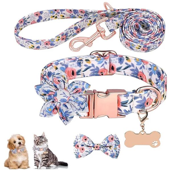 Soft and Sturdy Floral Dog Collar and Leash Set with Durable Metal Buckle for Female Dogs