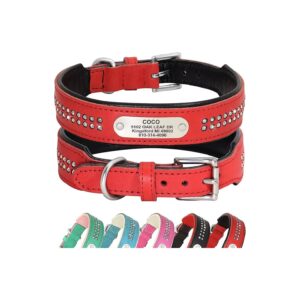 Soft and Stylish Red Leather Dog Collars with Rhinestones for Medium to Large Dogs