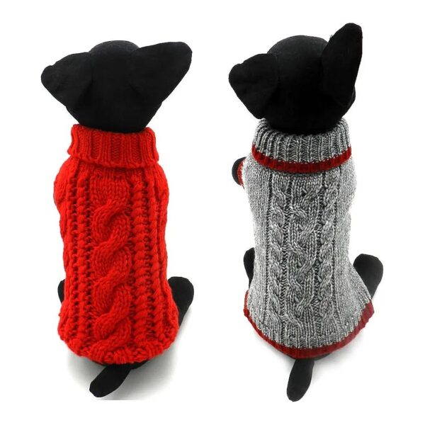 Soft and Warm Cable Knit Dog Sweater in Classic Red and Grey Colors for Medium Pets