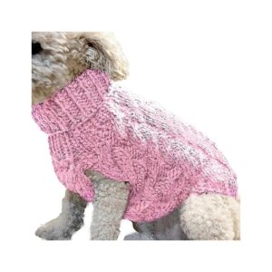 Soft and Warm Knitted Light Pink Turtleneck Dog Sweater XL for Small Dogs