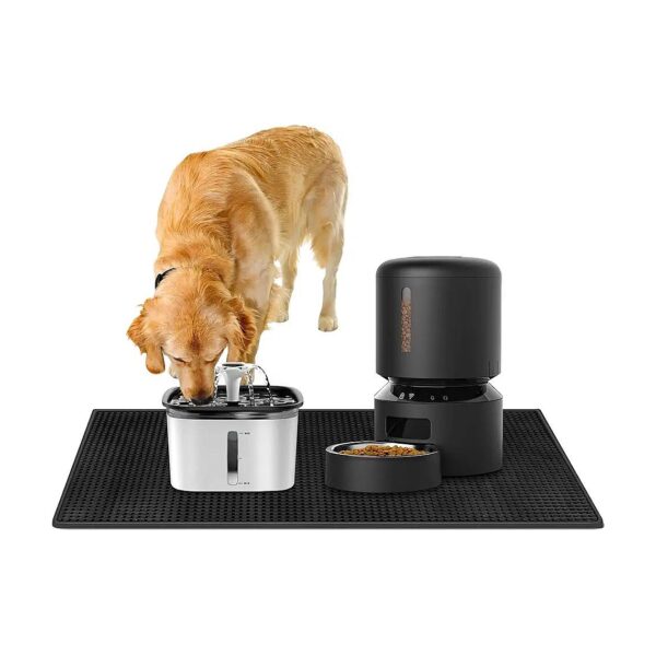 Solid Black Large Pet Food Mat with Non Slip Base and Thick 3 Inch Rubber