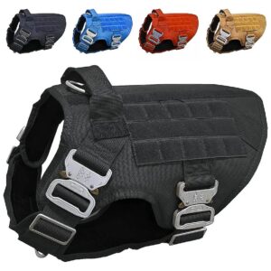 Solid Black Medium Tactical Dog Harness with Metal Buckle for Medium Dogs