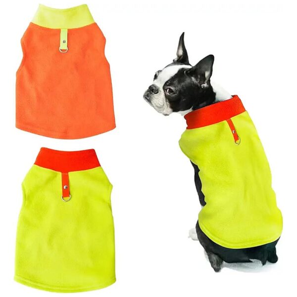 Solid Color Dog Fleece Pullover Jacket with Leash Ring for Small Puppies and Cats