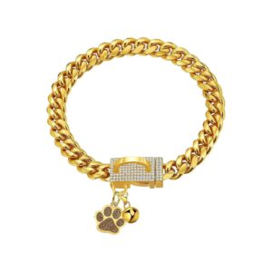 Solid Gold Dog Chain Collar with CZ Diamond Buckle for Small Medium Large Dogs