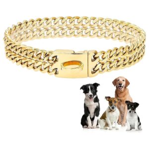 Solid Gold Metal Chain Collar for American Pitbull and German Shepherd