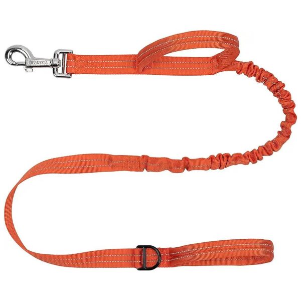 Solid Orange Nylon Dog Leash with Double Handle and D-Ring for Hands-Free Walking