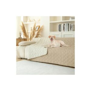 Solid Pattern Waterproof Pet Blanket for Furniture Protection - Beige and Ivory Colors