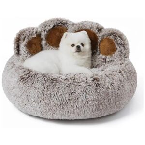 Soothing Paw Dog Bed with Standing Paws for Small Dogs, Gray L Size, Cozy Soft