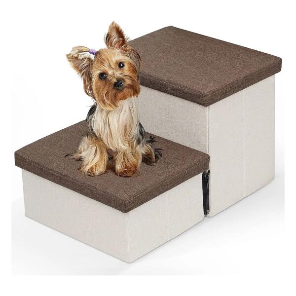 Space-Saving Foldable Dog Stairs for Small Dogs with Storage