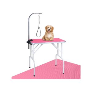 Space-Saving Foldable Pet Grooming Table with Adjustable Arm Height and Noose Loop